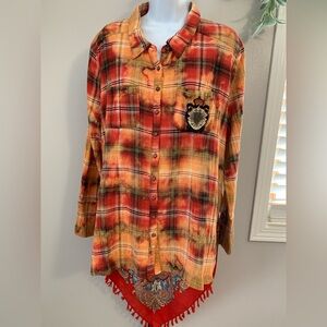 Aratta Multicolor Plaid Shirt with Paisley Detail and Handkerchief Back